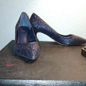 Used White House Black Market / WHBM Glittery Phoebe Officer Blue Heels Size 8.5